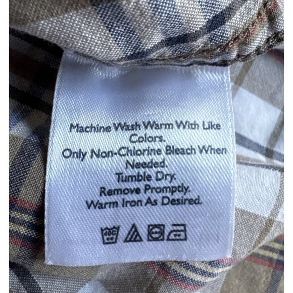 Eddie Bauer Men's Sz XXL Tan Brown Blue Plaid Short Sleeve Button Up Shirt - Picture 5 of 7